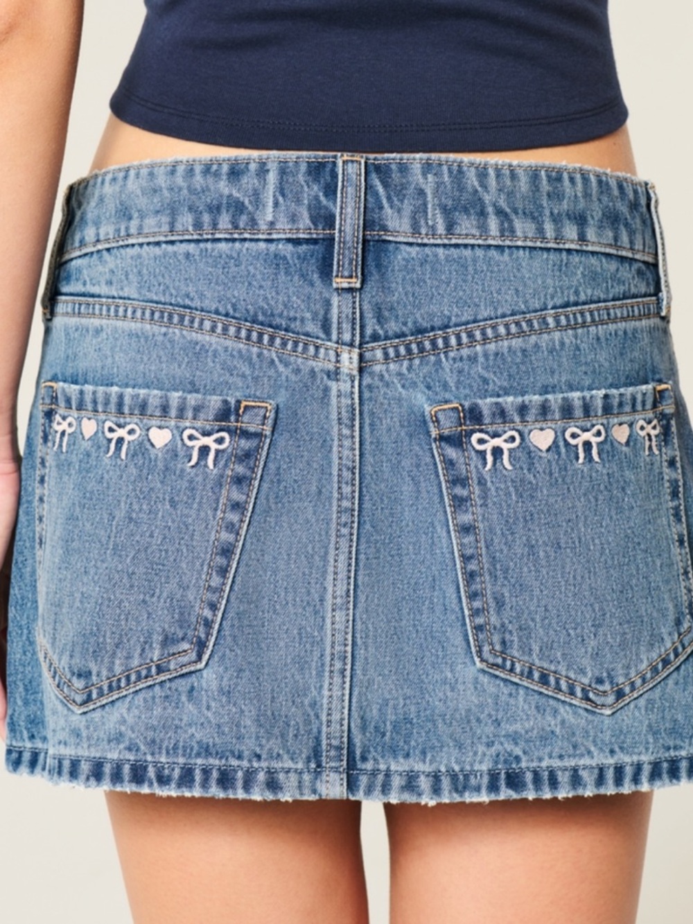 Hollister Light Blue Denim Mini Skirt with Embroidered Back Pockets